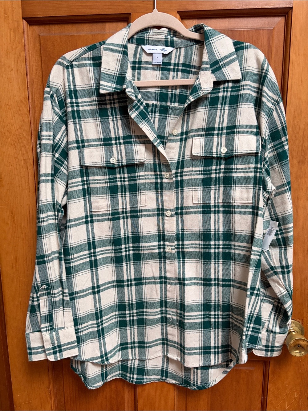 Old Navy Green and Cream Plaid Button-Down Shirt